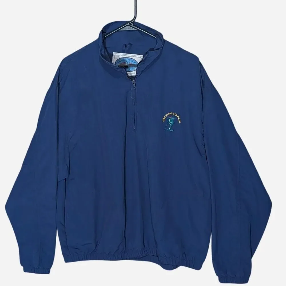 Vintage Golfing Marlin Windbreaker Jacket Blue Water Wear Men Large Blue 1/4 Zip